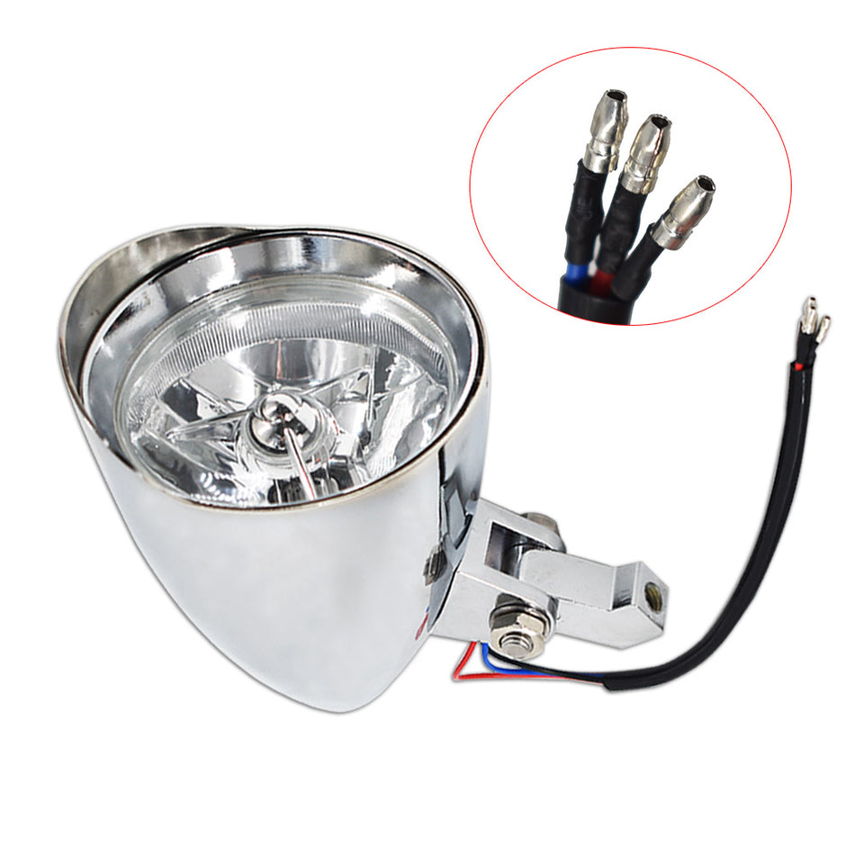 Motorcycle Chrome Visor Headlight For Bobber Chopper Dyna 12V