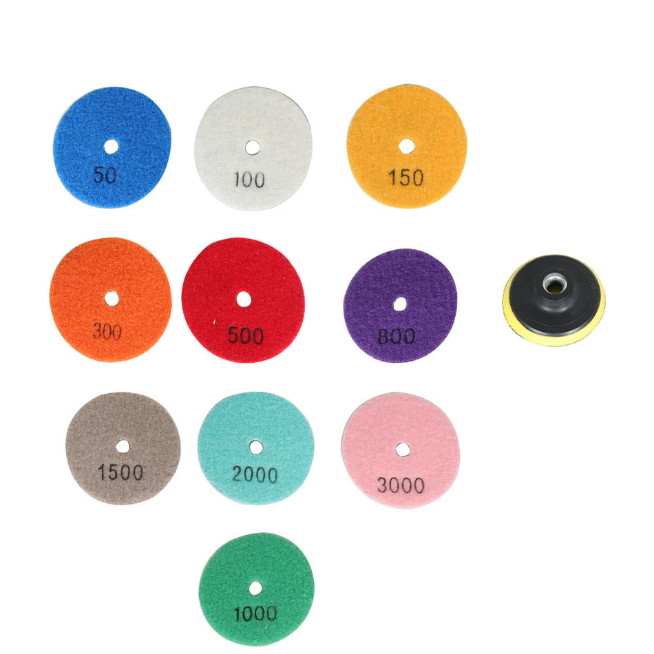 11Pack Diamond Polishing Pads Kit 10Pcs 3" Wet/Dry Polishing Kit + 3" Backer Pad
