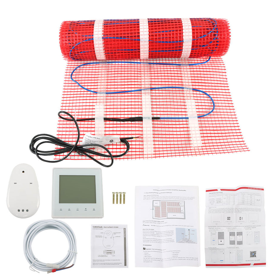 30 Sqft Electric Radiant Floor Heating System Tile with Thermostat Mat Kit 120 V