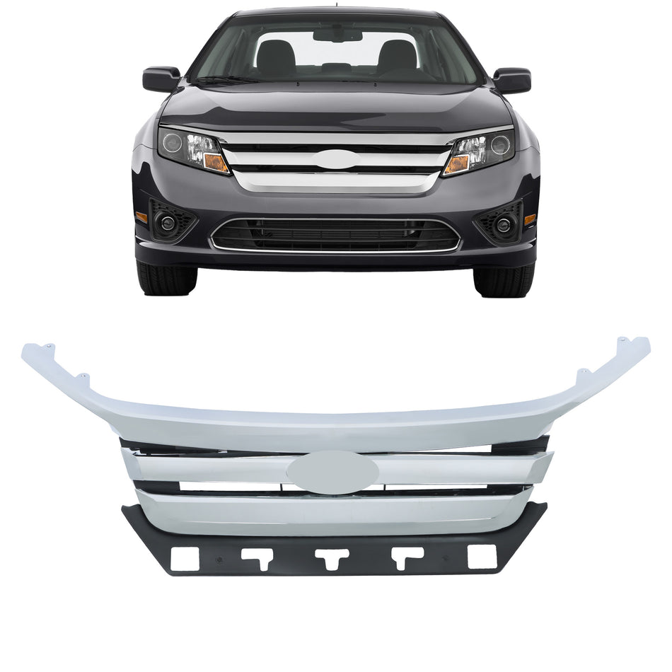 Labwork Front Grille + Chrome Grill Trim Plastic For 2010 2011 2012 Ford Fusion