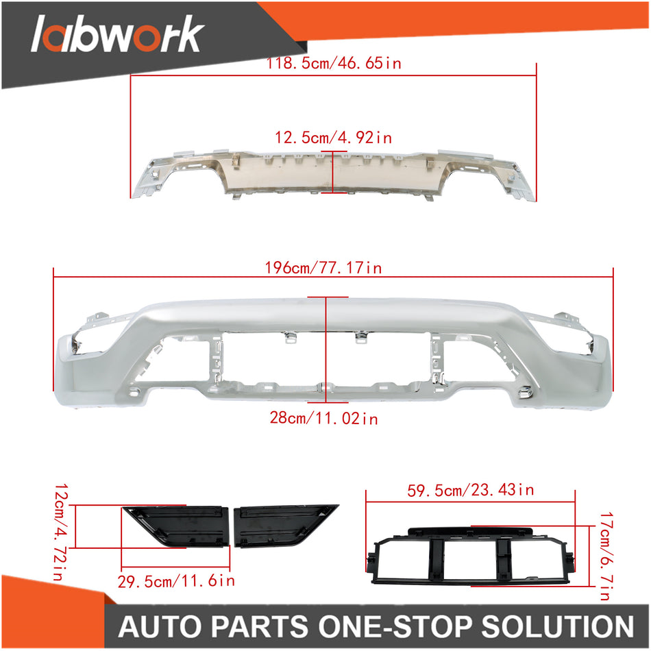 Labwork Front Bumper Face Bar 6PCS For Ford F150 2021-23 Chrome W/o Sensor Hole