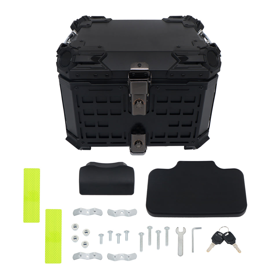 45L Motorcycle Top Case Black Aluminum Alloy Trunk with Safety Lock Universal