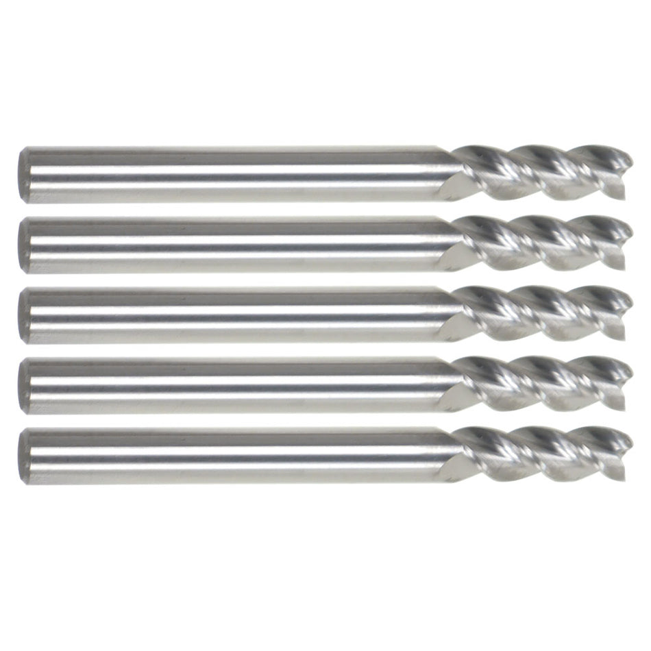 For Aluminum 5 Pack 3/16" 3 Flute Regular Length Carbide End Mill USA
