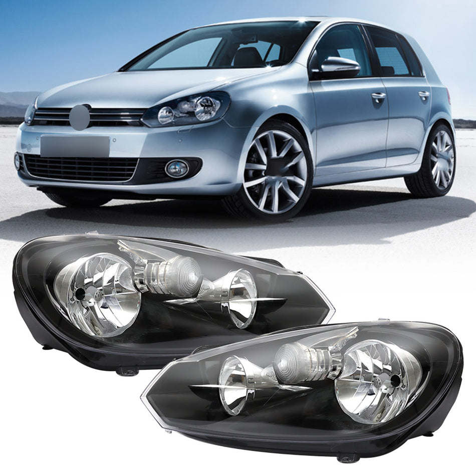 Labwork L+R Headlight For 2010-14 Volkswagen Golf/Jetta Sportwagen Black Halogen