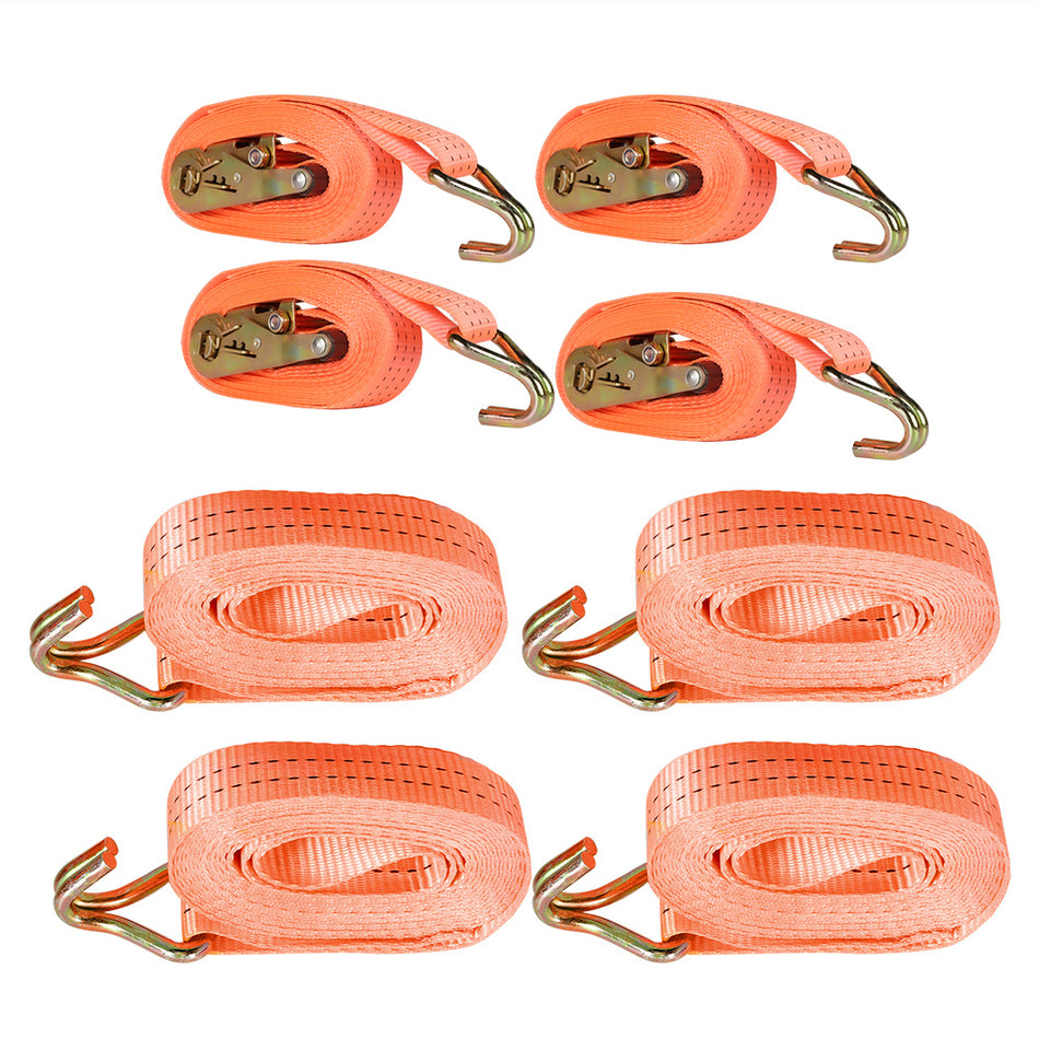 4 Piece 1.5" x 20' 4000 lbs Orange Ratchet Straps J Hook Heavy Duty Tie Downs US