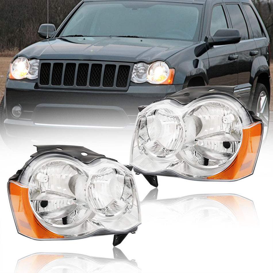 Labwork Left+Right Headlight Fit For 2008-2010 Jeep Grand Cherokee Halogen Lamps