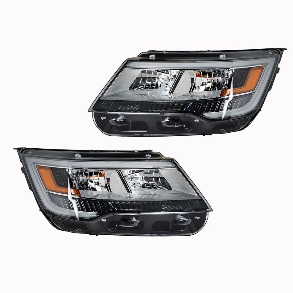 Labwork Right+Left Headlights For 2016-18 Ford Explorer Halogen W/LED DRL Chrome