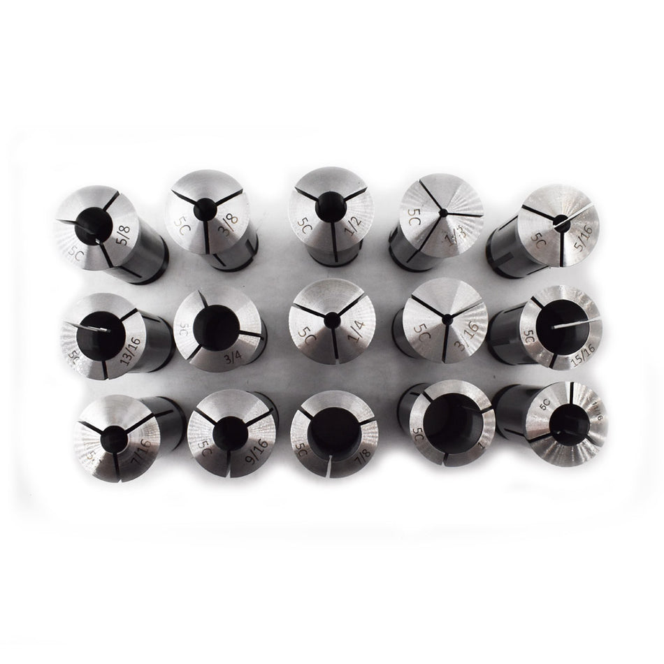 15pc 5C Round Collet Set - ( 1/8" - 1" ) High precision The TIR 0.0006"