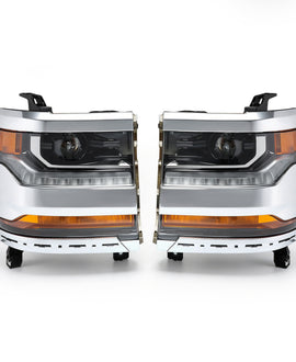 Headlight Assembly Chrome Housing Replacement for Silverado 1500 2016-2018 HID with DRL Passenger Side and Driver Side 84388723 84356947