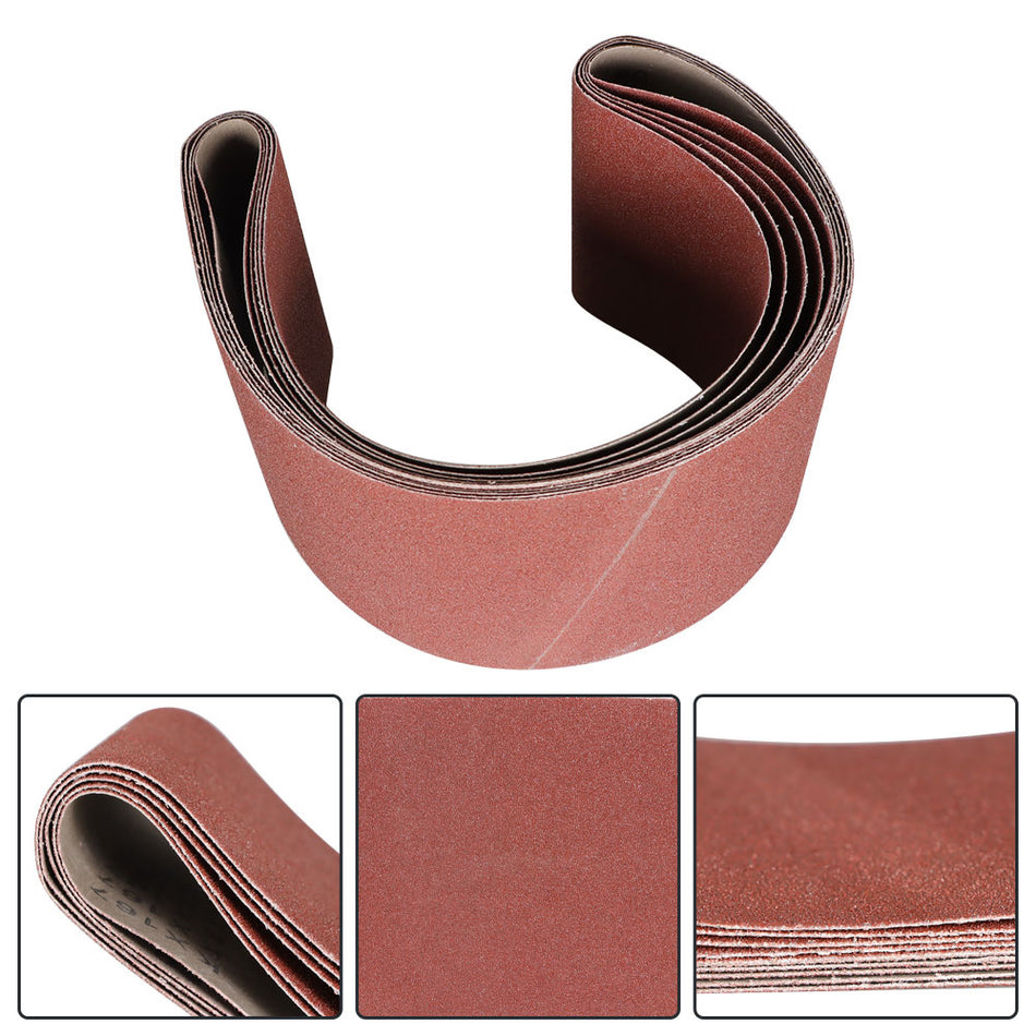 New 6 in X 48 in 80 Grit Red Sandpaper Premium Aluminum Sanding Belts 5 Pieces
