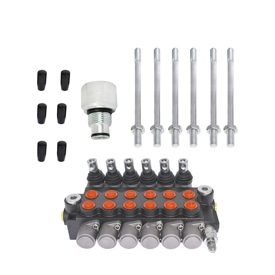 6 Spool Hydraulic Control Valve Double Acting 13 GPM 3600 PSI +Conversion Plug