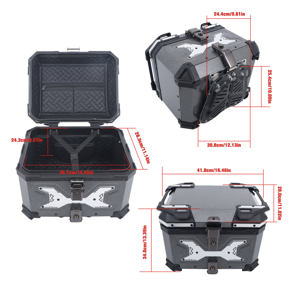 45L Motorcycle Rear Top Case Trunk with Safety Lock Gray Aluminum Alloy