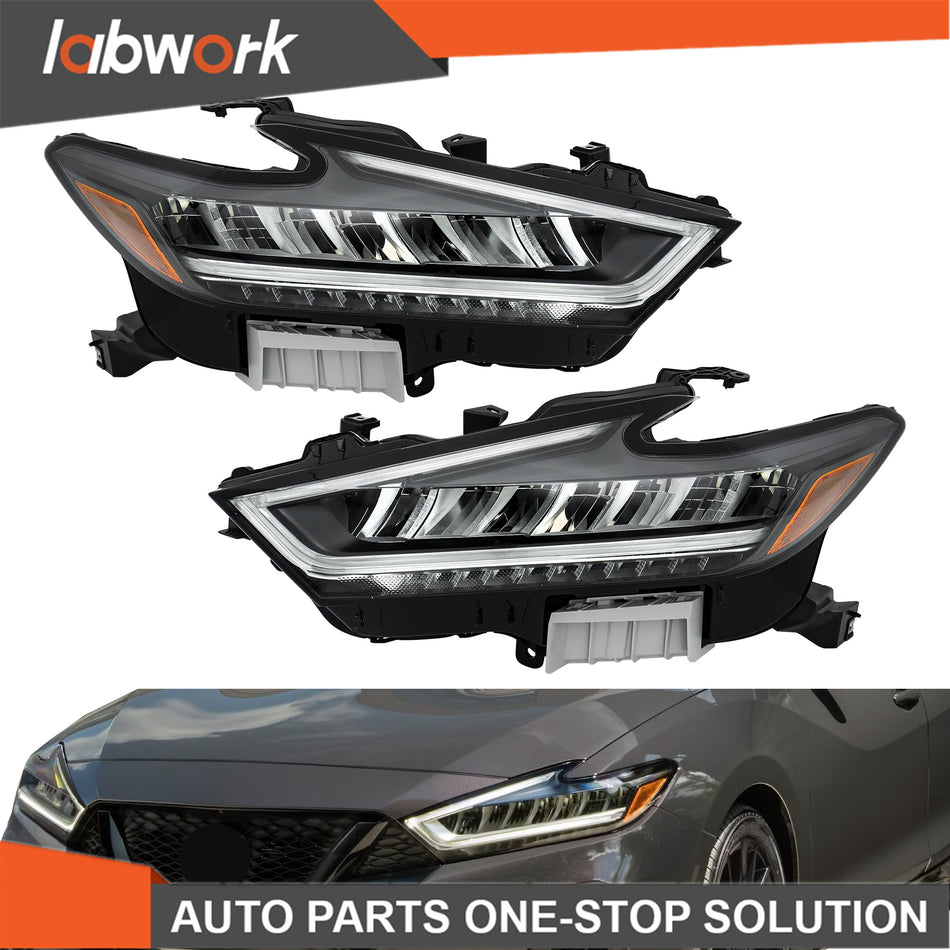 Labwork Headlight Headlamp Fit For 2022-2023 Nissan Maxima LED Black Left+Right