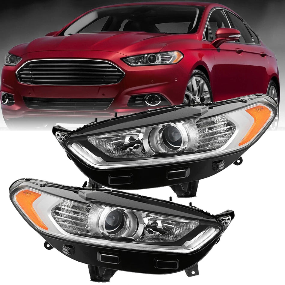 Labwork Left+Right Side Headlight For 2013 2014-2016 Ford Fusion Chrome Housing