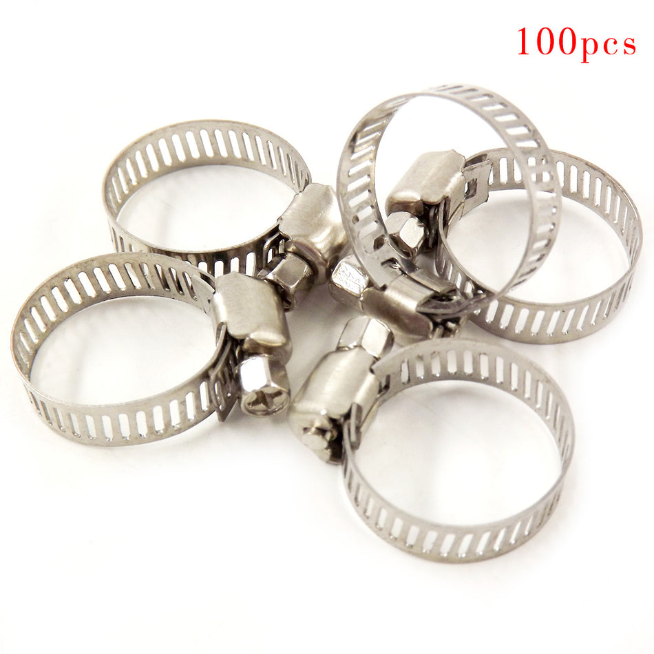 Adjustable 100 Pcs 3/4"-1"Stainless Steel Drive Hose Clamps Fuel Line Worm Clips