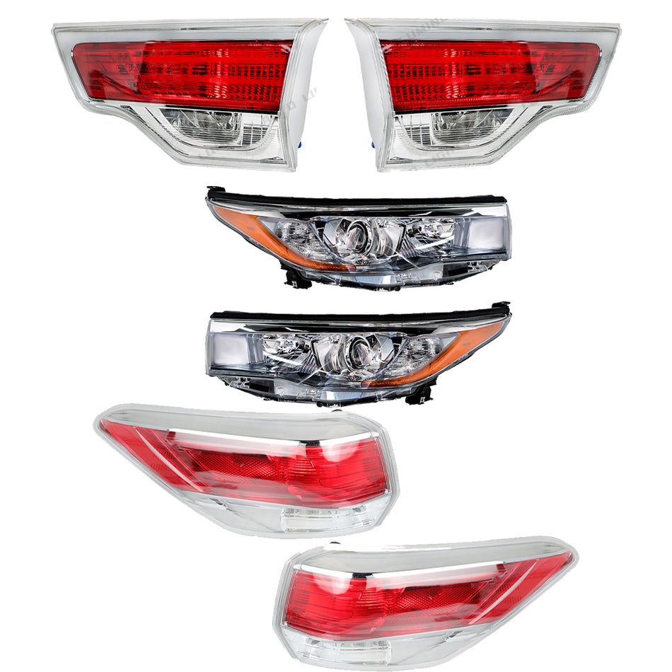 Labwork Pair Outer+Inner Taillights&Headlights For Toyota Highlander 2014-2016