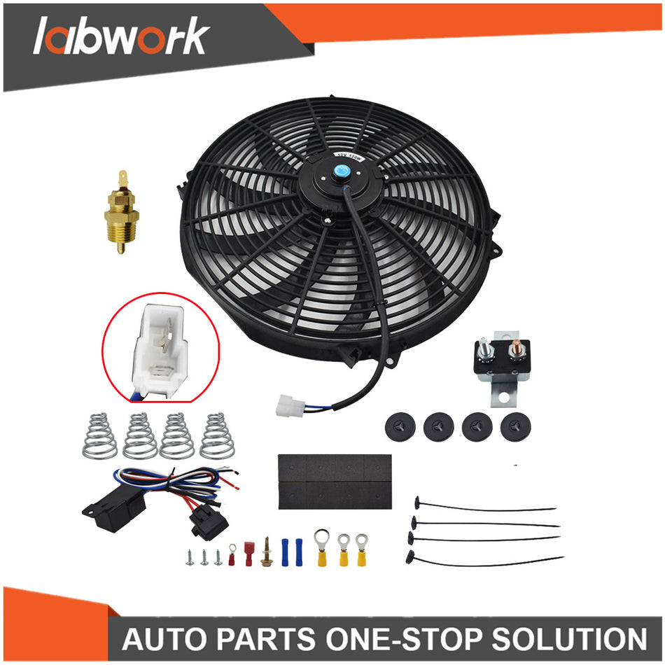 Labwork 16" Universal Slim Fan Push Pull Electric Radiator Cooling 12V Mount Kit