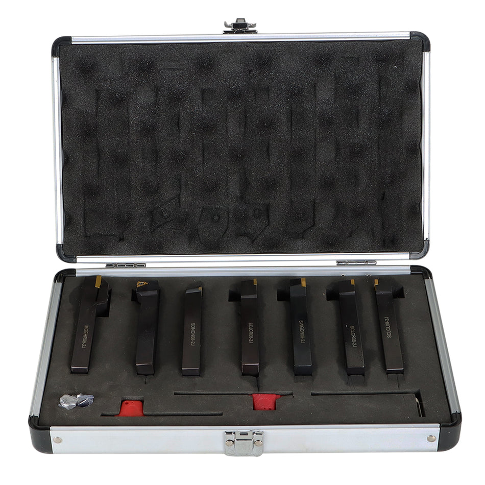 7PC Carbide Indexable Turning Tool 1/2" Lathe Tool Bit Set Thread Insert+Holder