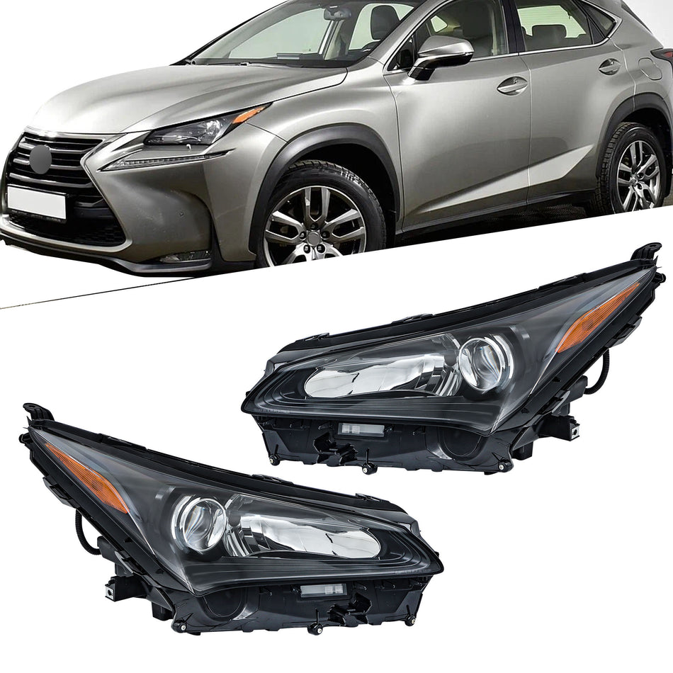 labwork Left & Right Headlights Halogen High LED Low Beam for 2015-2017 Lexus NX200t NX300h w/ Sport Pkg