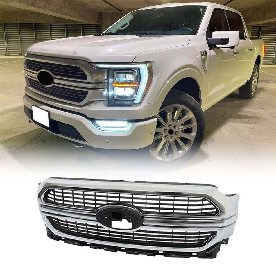 Labwork Front Bumper Upper Grill Grille For 2021-2022 Ford F-150 Chrome