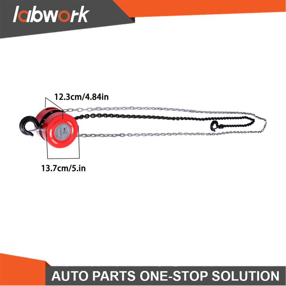 Labwork 2200lbs/1 Ton 8FT/2.4m Lift Manual Hoist G80 Chain w/ 2 Heavy Duty Hooks