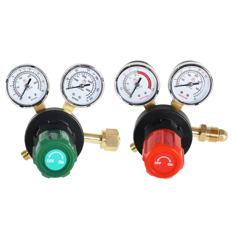 2 Piece Dual Welding Gas Gauges Oxygen (CGA-540) and Acetylene (CGA-510) Regulat