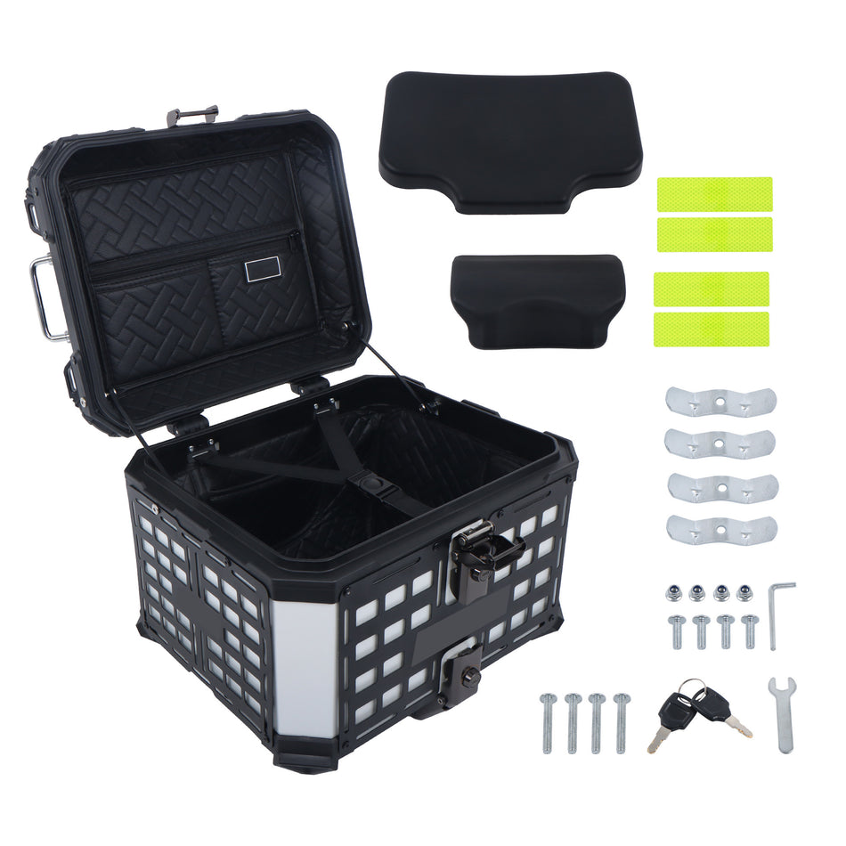 45L Motorcycle Rear Top Case Trunk with Safety Lock Silver Aluminum Alloy