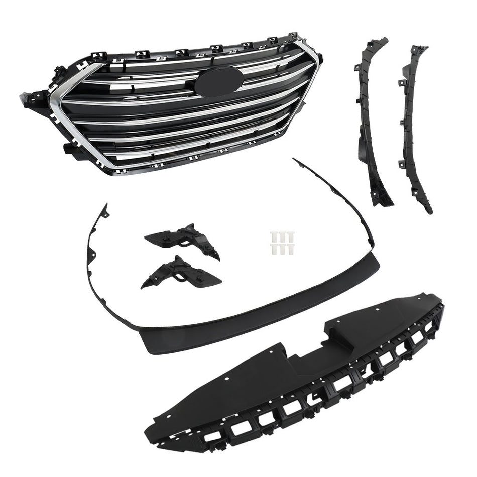 Labwork Grille+Radiator Cover+Bumper Lid+4 Bracket For Hyundai Elantra 2017-2018