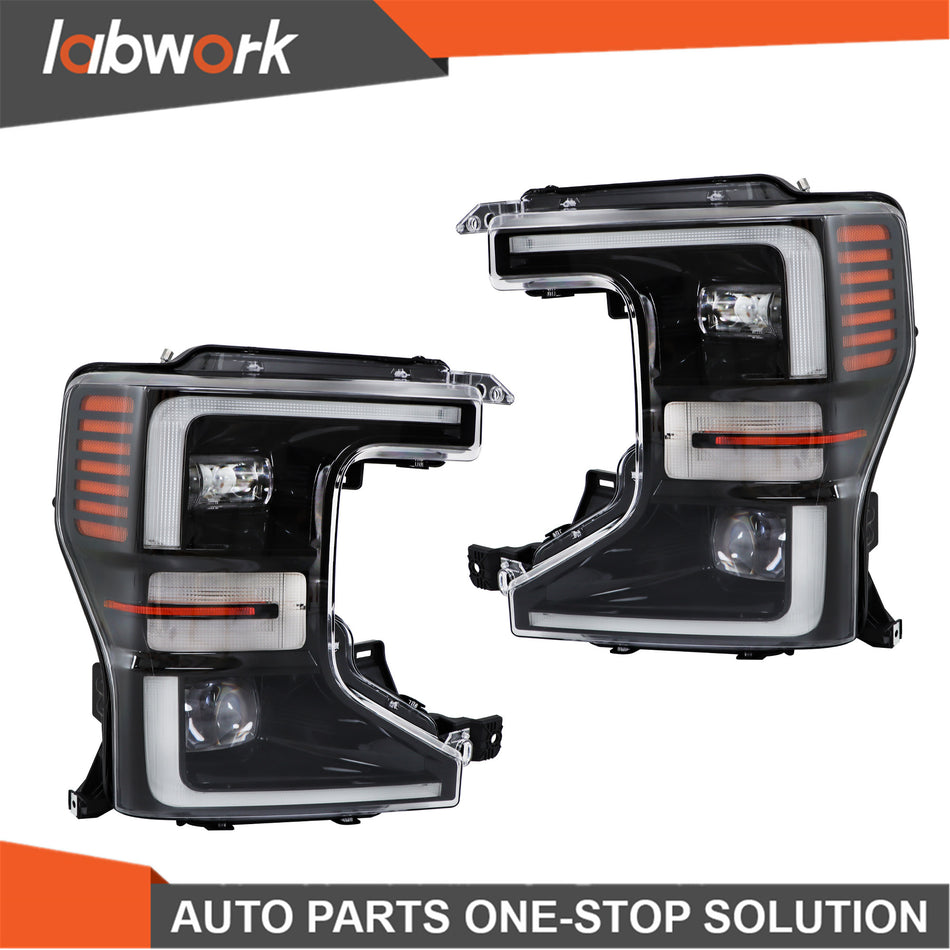 Labwork FULL LED Headlight For 2020-22 Ford F250 F350 SuperDuty Black Trim LH+RH