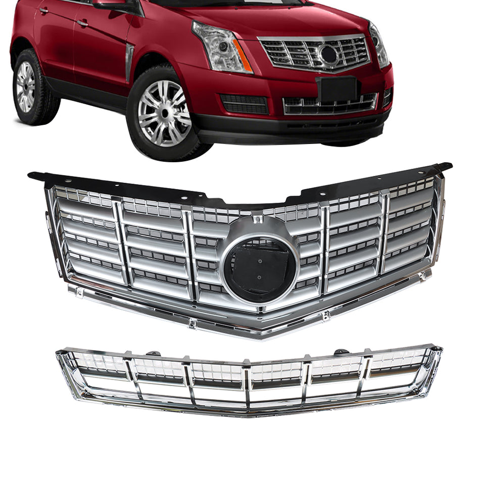 Labwork Front Bumper Upper+Lower Grille Chrome Set For 2013-2016 Cadillac SRX