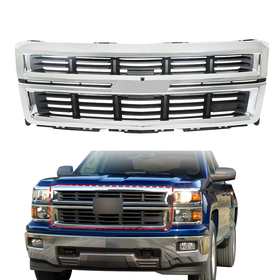 Labwork Front Bumper Grill For 2014-2015 Chevrolet Silverado 1500 Chrome Black