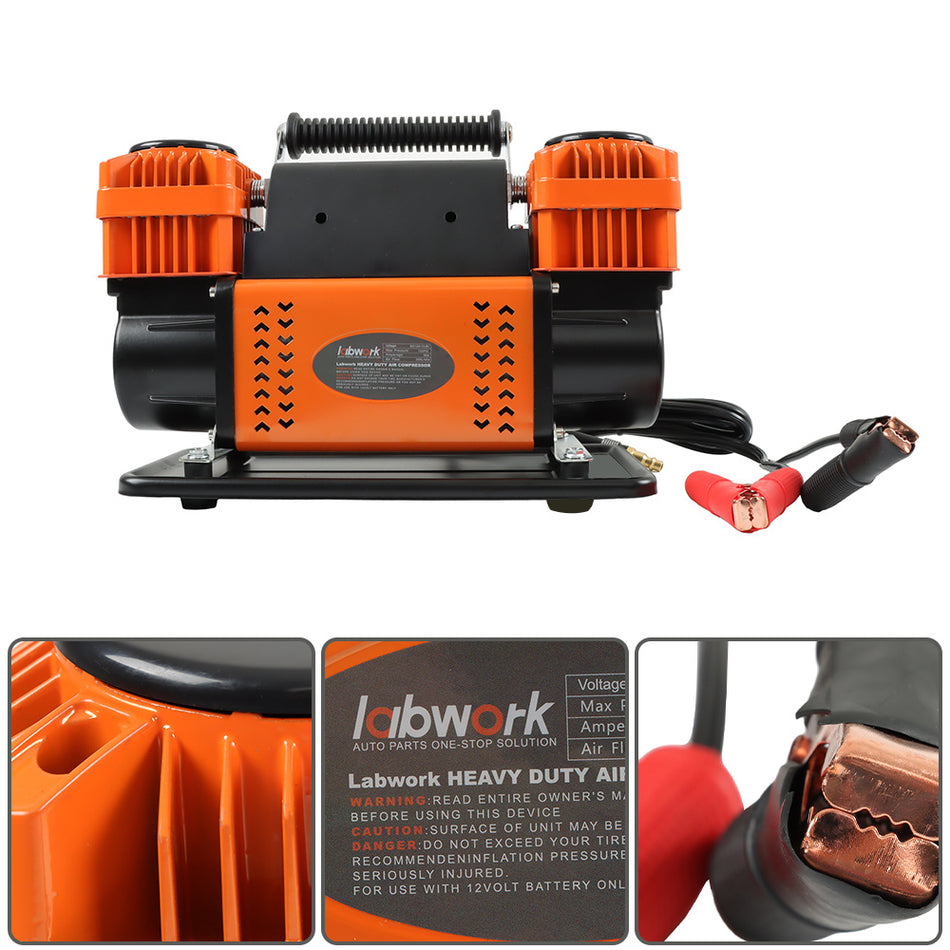 Labwork 12V True Dual Air Compressor For Truck Inflatable Boat Double Cylinder