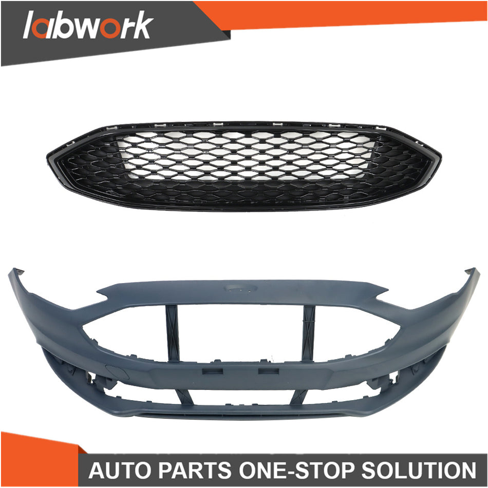 Front Bumper Cover & Front Grille Honeycomb Trim For 17-18 Ford Fusion