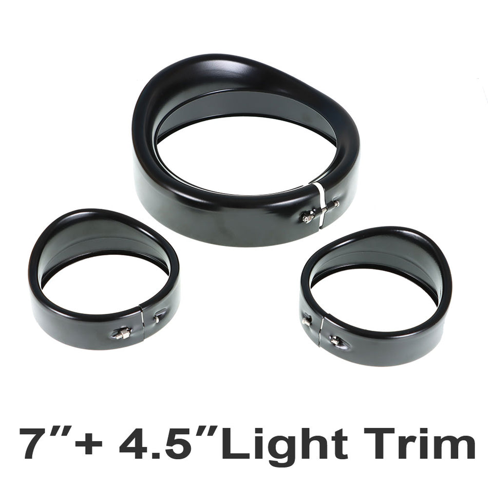 For Road King 7" Headlight 4.5" Passing Lights Lamps Trim Ring Bezel Visor Cover