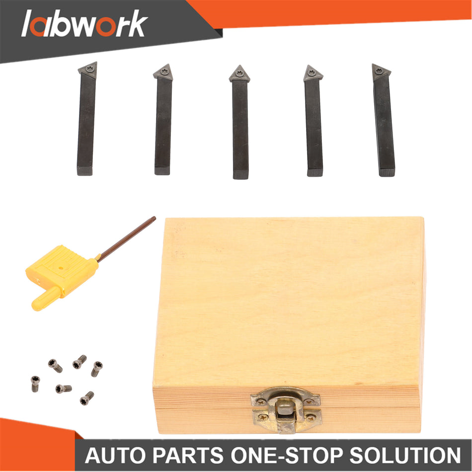 Labwork 5PC 1/4" Lathe Indexable Carbide Insert+Turning Tooling Bit Holder Set