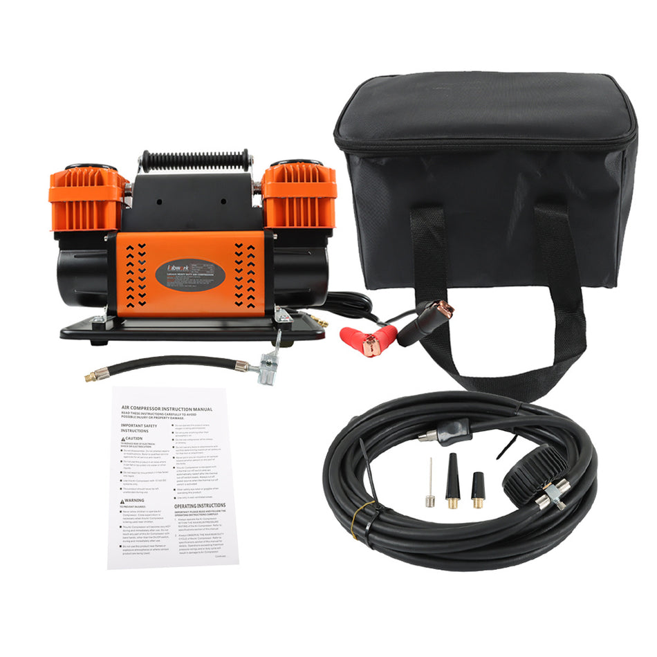 Labwork 12V True Dual Air Compressor For Truck Inflatable Boat Double Cylinder