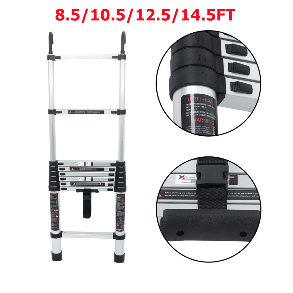 8.5/10.5/12.5/14.5 FT Telescoping Ladder Extension Folding Ladders With Hooks
