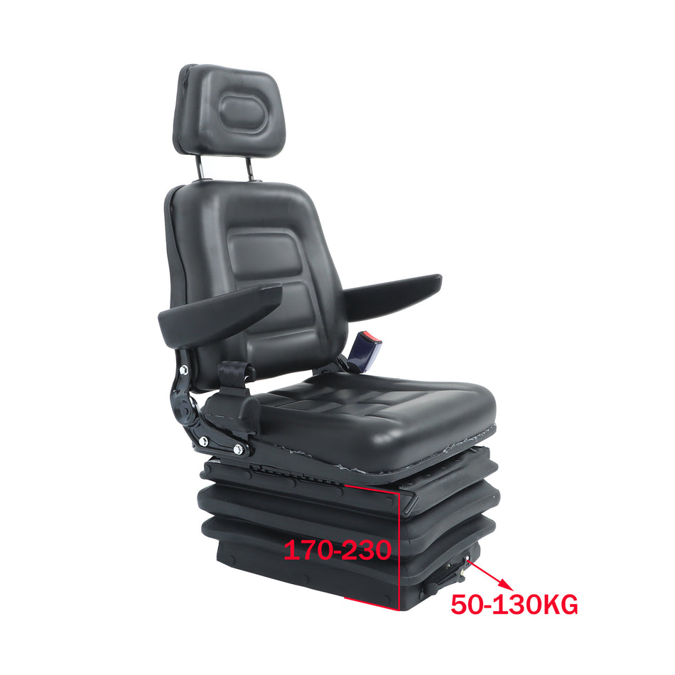 Suspension Tractor & Forklift Seat Adjustable Backrest Armrest Safety Belt
