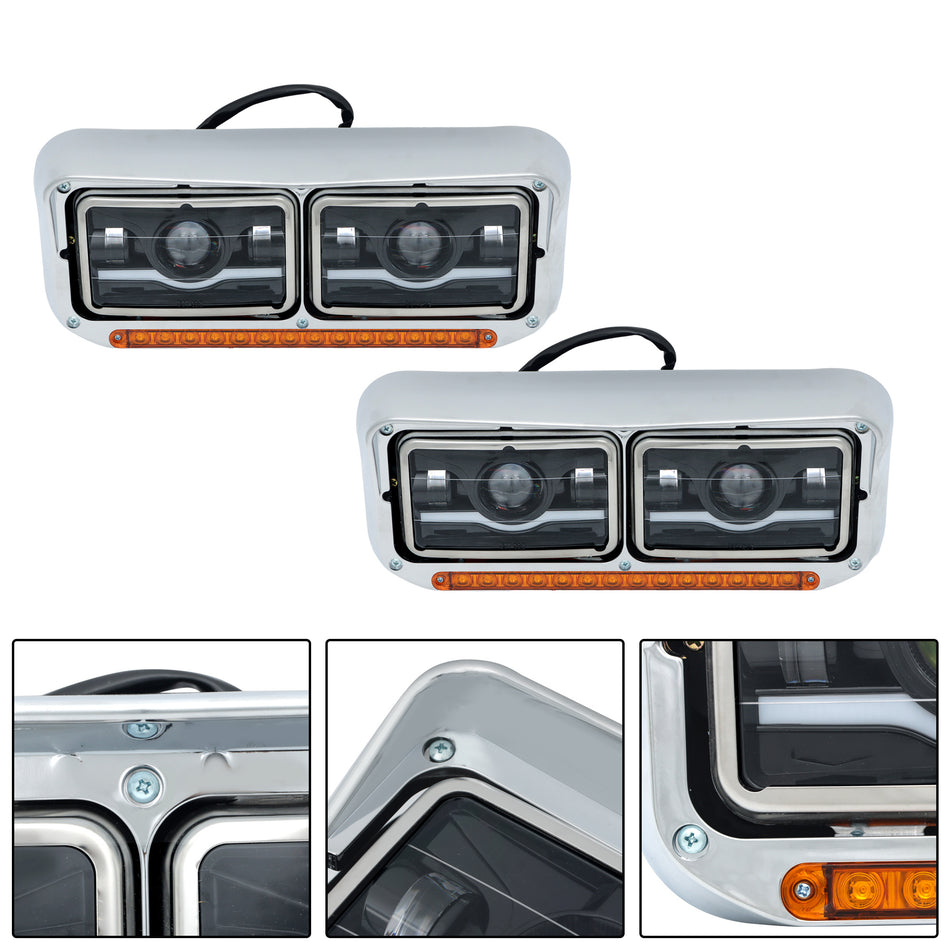LED DRL Projector Headlights Lamp For 1985-2019 Kenworth W900 For Western Star