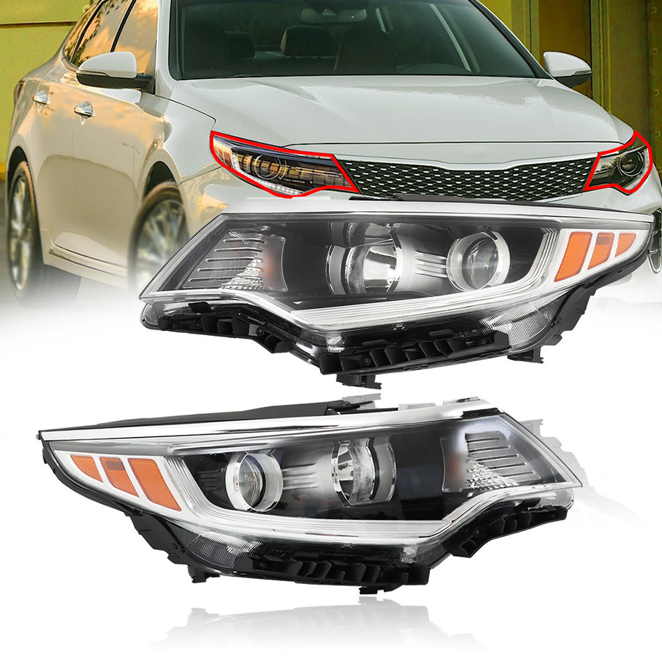 Labwork Left+Right Side Headlight For 2016-2018 Kia Optima Halogen w/o LED DRL