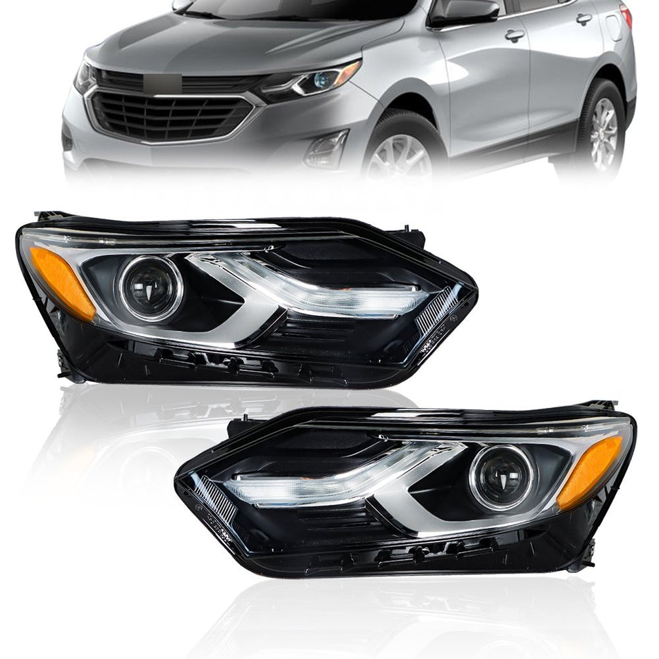 Labwork Left+Right Headlight For 2018-2021 Chevy Equinox LT HID w/LED DRL Chrome