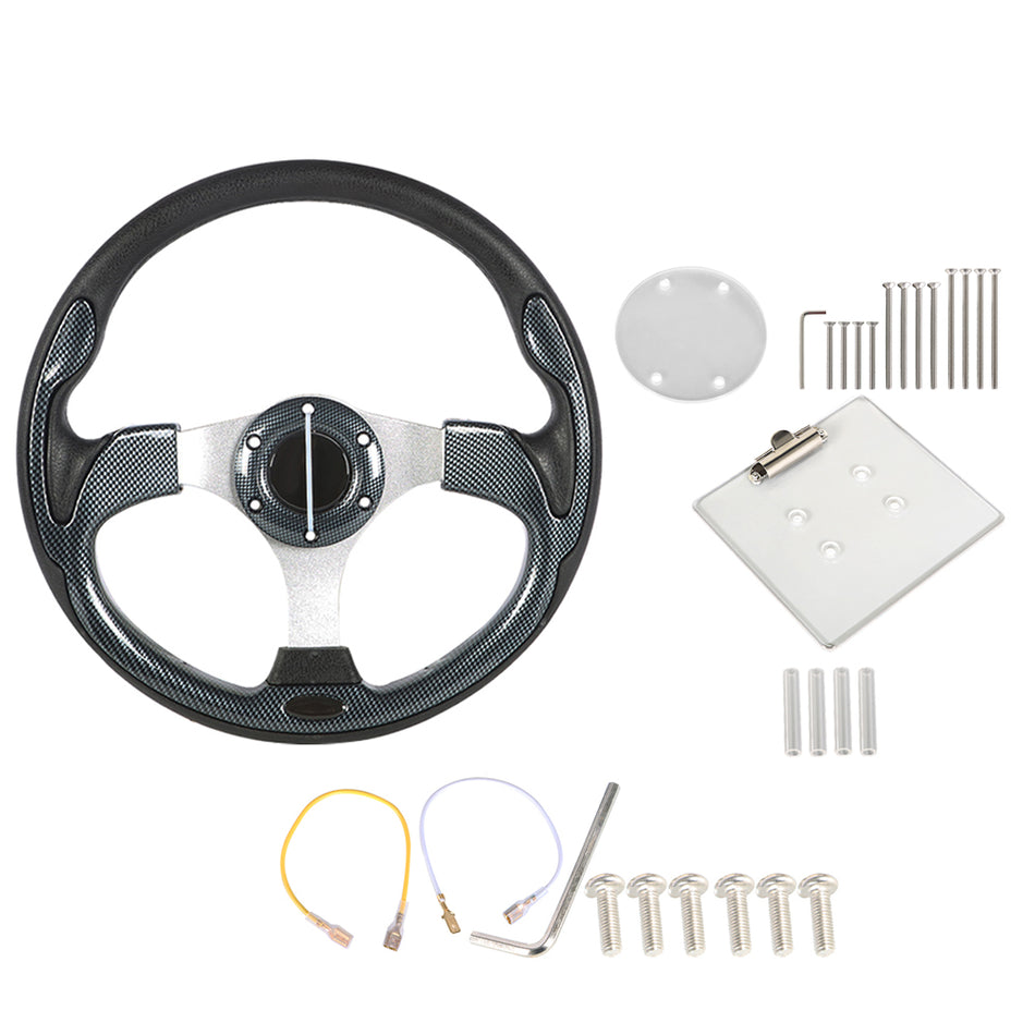 Carbon Fiber Steering Wheel+Score Card Holde For Yamaha EZGO Club Car Golf Cart
