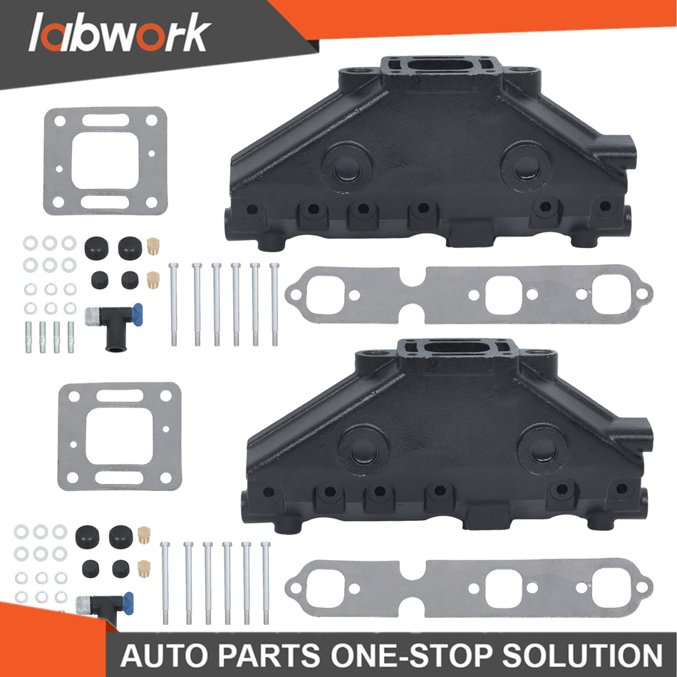 Labwork 2x Marine Exhaust Manifold For MerCruiser GM V6 175 185 205 w/ Gasket
