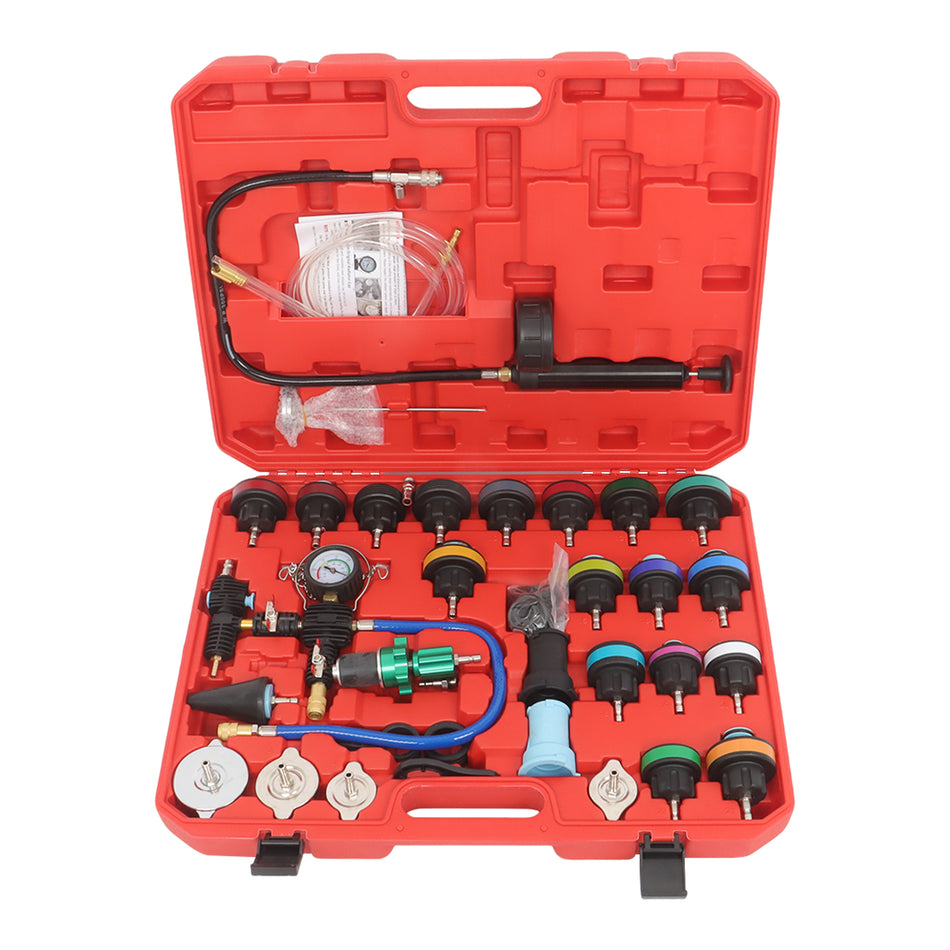 labwork 33PCS Radiator Pressure Tester Vacuum-Type Cooling Purge System Refill Kit with Gauge Adapter Cap