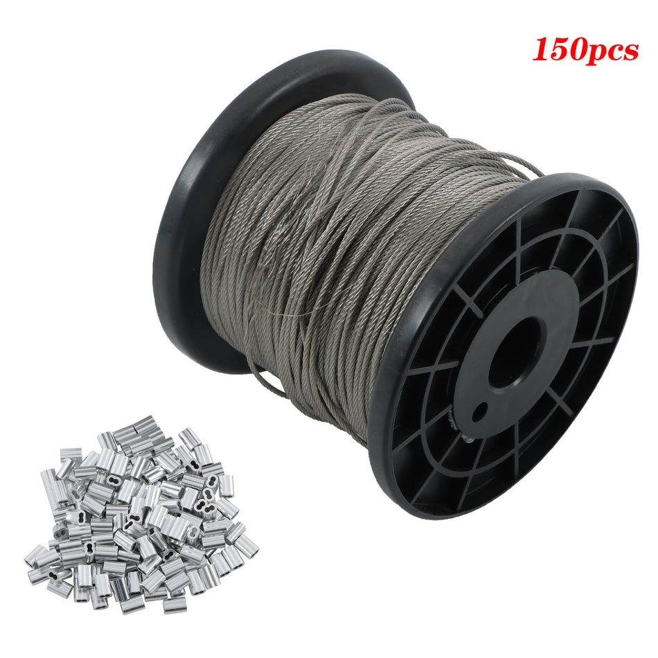 150Pcs Crimping Sleeves 7×7 1.5mm Wire Rope 304 Stainless Steel