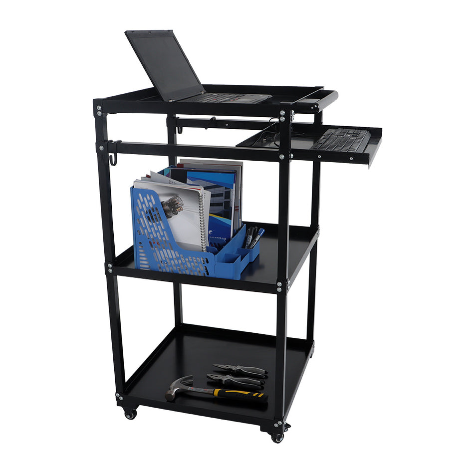 3 Shelves Media Cart Mobile Laptop Table AV Utility Cart Aluminum Office Desk