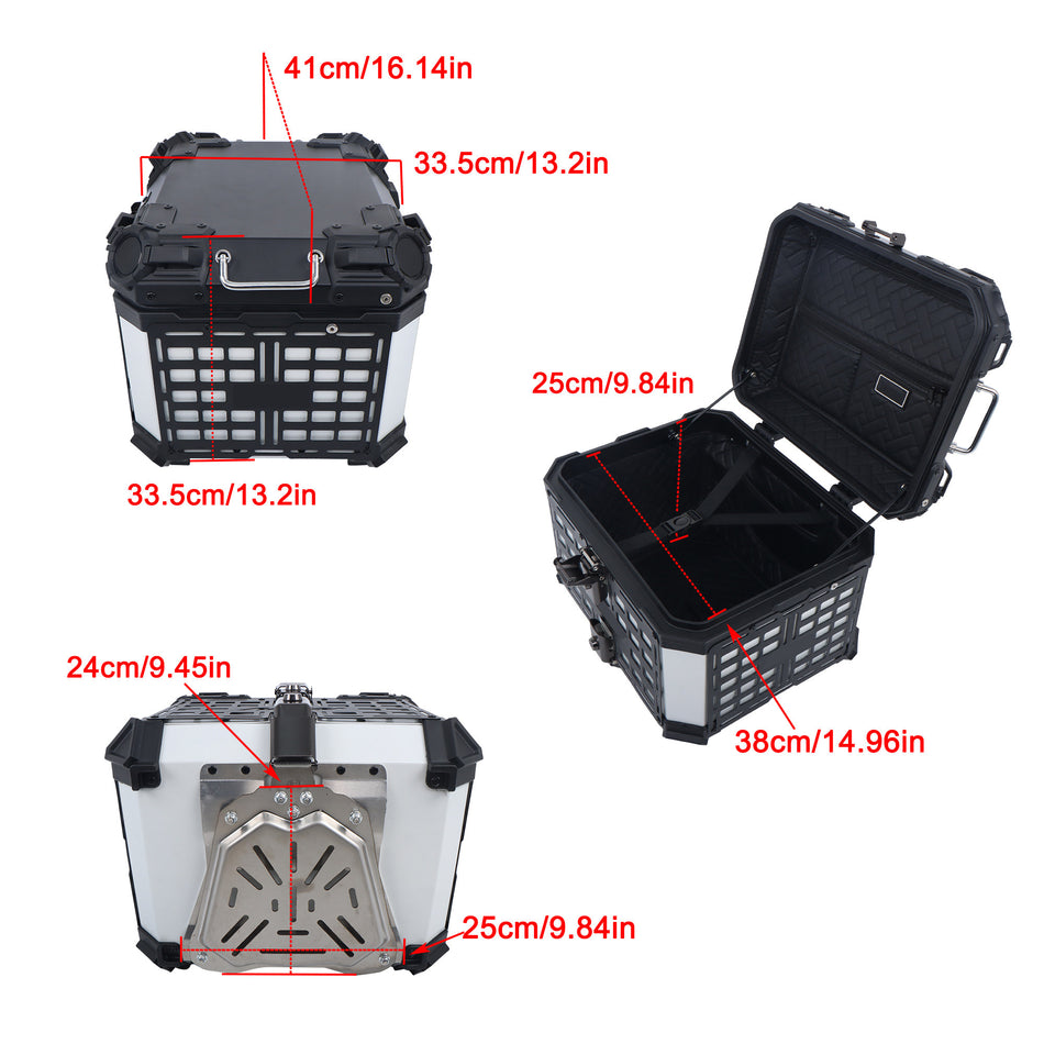 45L Motorcycle Rear Top Case Trunk with Safety Lock Silver Aluminum Alloy