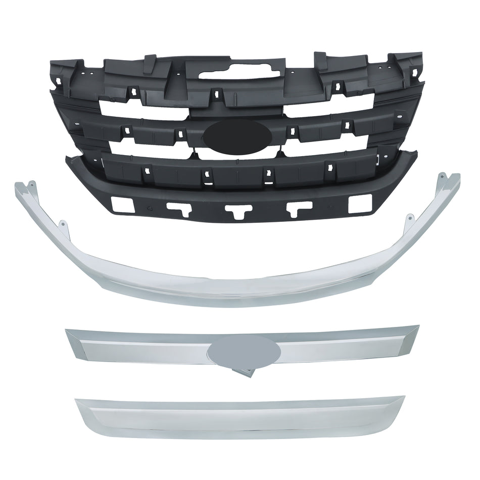 Labwork Front Grille + Chrome Grill Trim Plastic For 2010 2011 2012 Ford Fusion