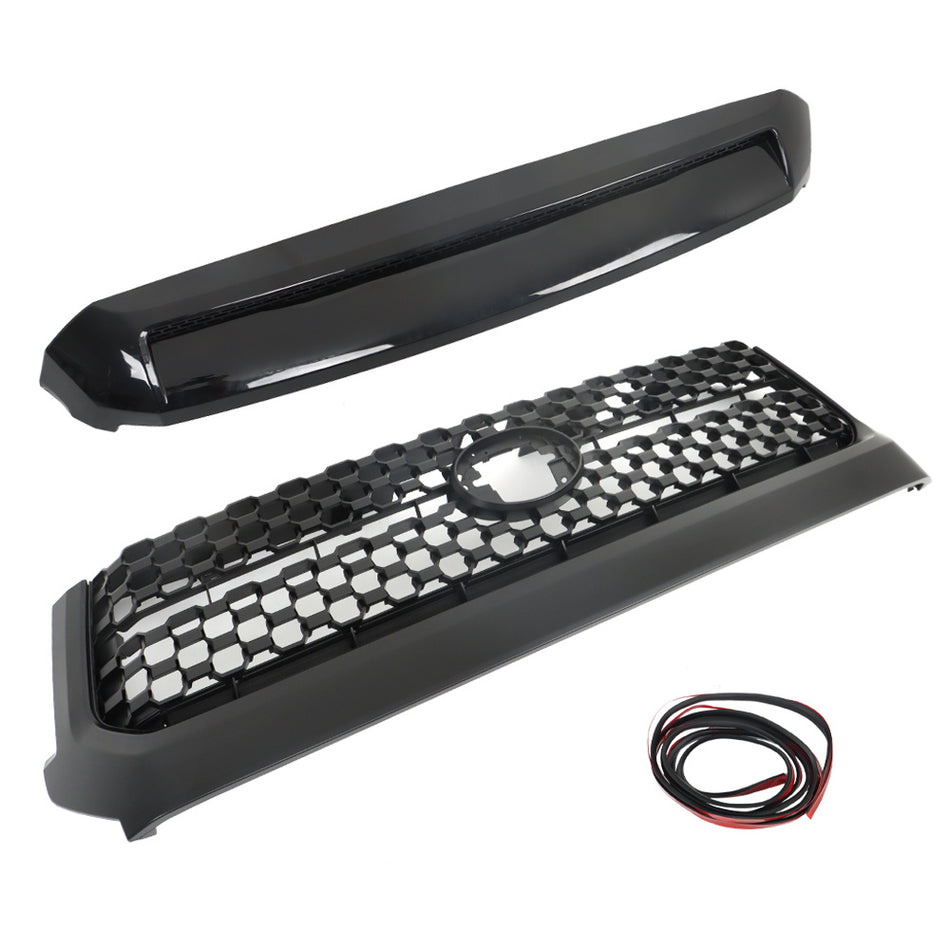 Labwork Front Grille+Hood Bulge Molding For 2014-2019 2020 Toyota Tundra Black