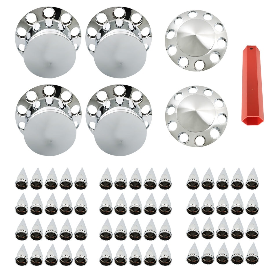 Truck Wheel Axle Covers Spiked Chrome Hub Cover Kit 33mm Front & Rear Semi